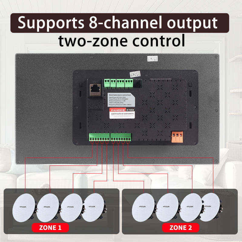 Tuya Smart 10-inch dual-partition 8-way speaker control panel Android system, supports Google Play multi-function home control center
