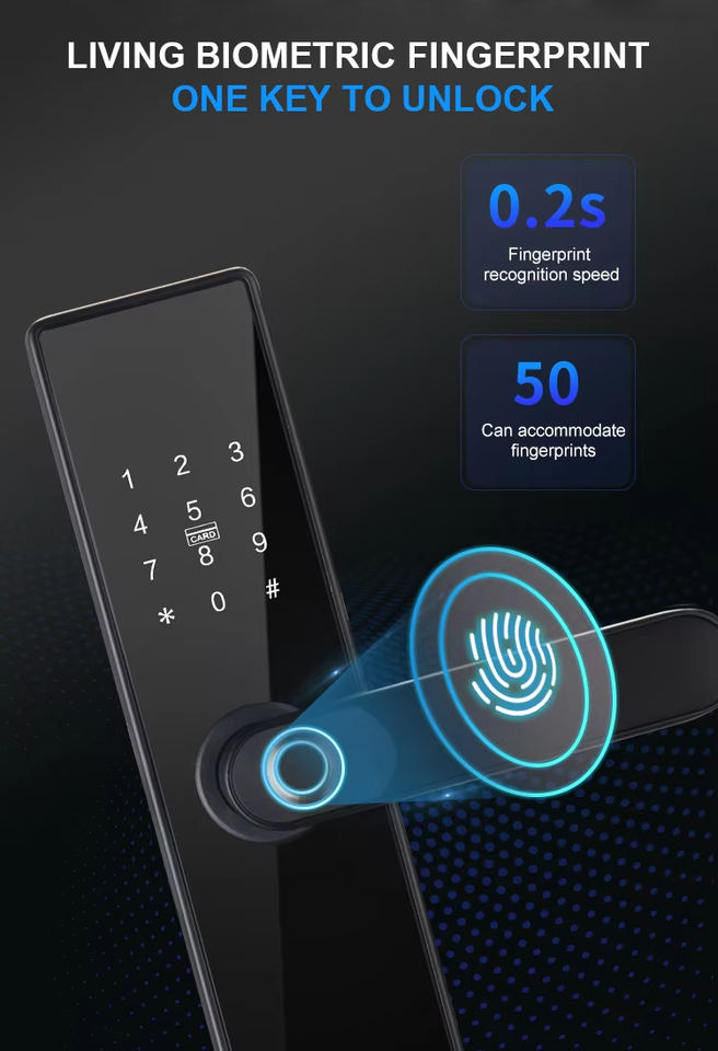 Tuya smart fingerprint electronic door lock Wi-Fi remote control, password/IC card/key unlocking, suitable for wooden/copper doors