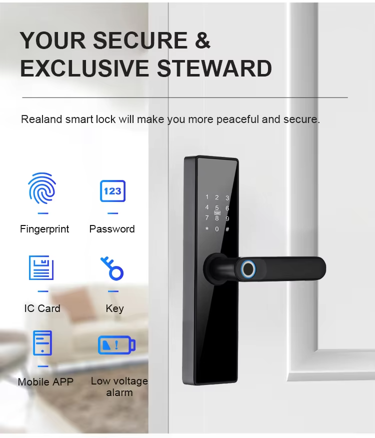 Tuya smart fingerprint electronic door lock Wi-Fi remote control, password/IC card/key unlocking, suitable for wooden/copper doors
