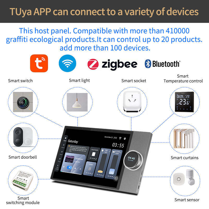 Tuya Smart 10-inch dual-partition 8-way speaker control panel Android system, supports Google Play multi-function home control center
