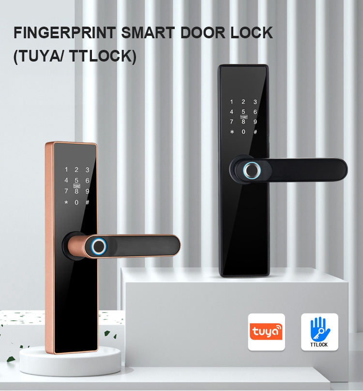 Tuya smart fingerprint electronic door lock Wi-Fi remote control, password/IC card/key unlocking, suitable for wooden/copper doors