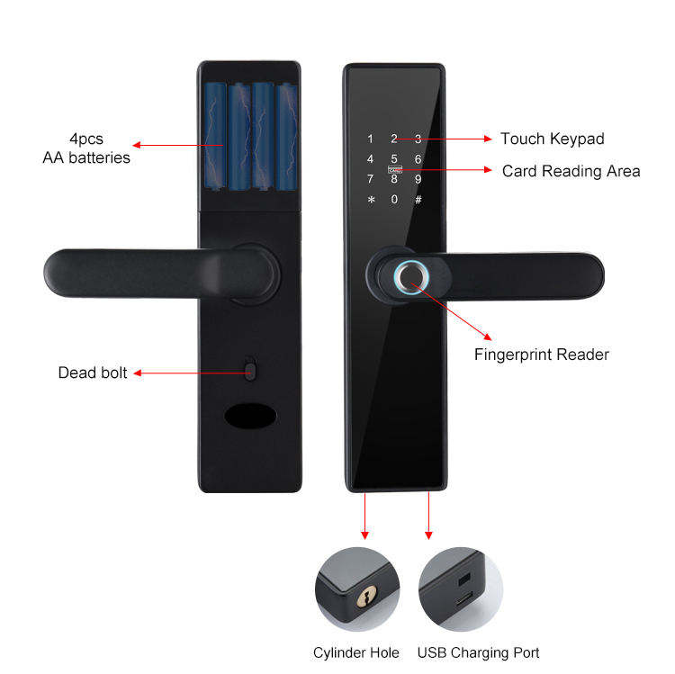Tuya smart fingerprint electronic door lock Wi-Fi remote control, password/IC card/key unlocking, suitable for wooden/copper doors